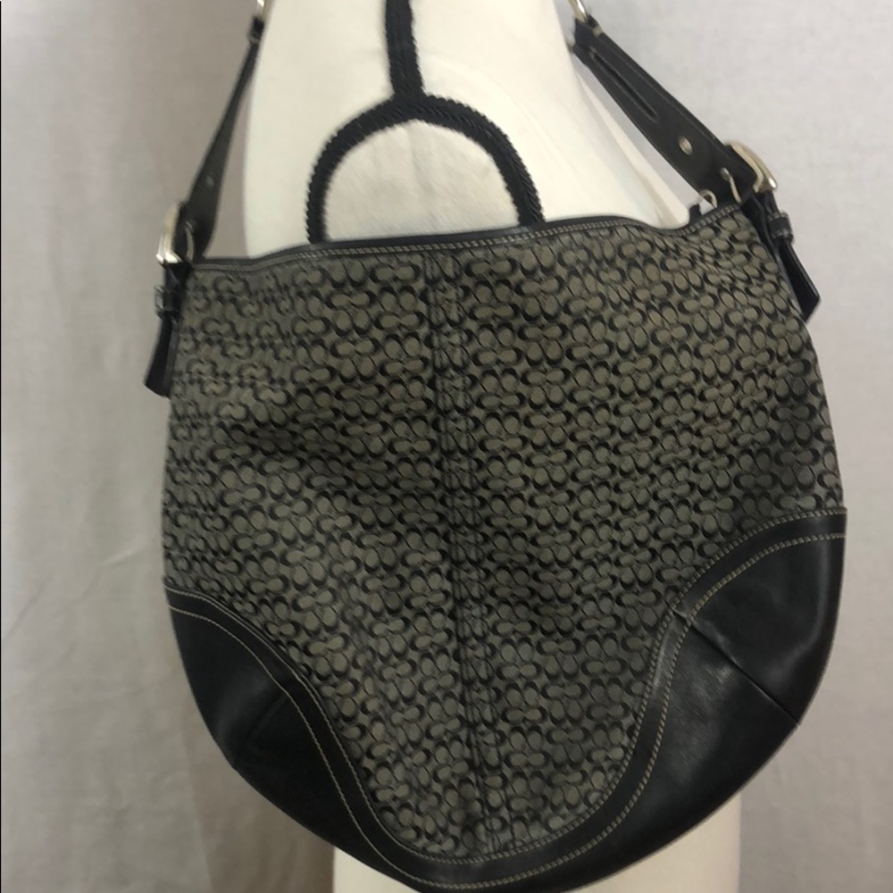 Coach Signature Hobo Leather + Jacquard Hobo Bag